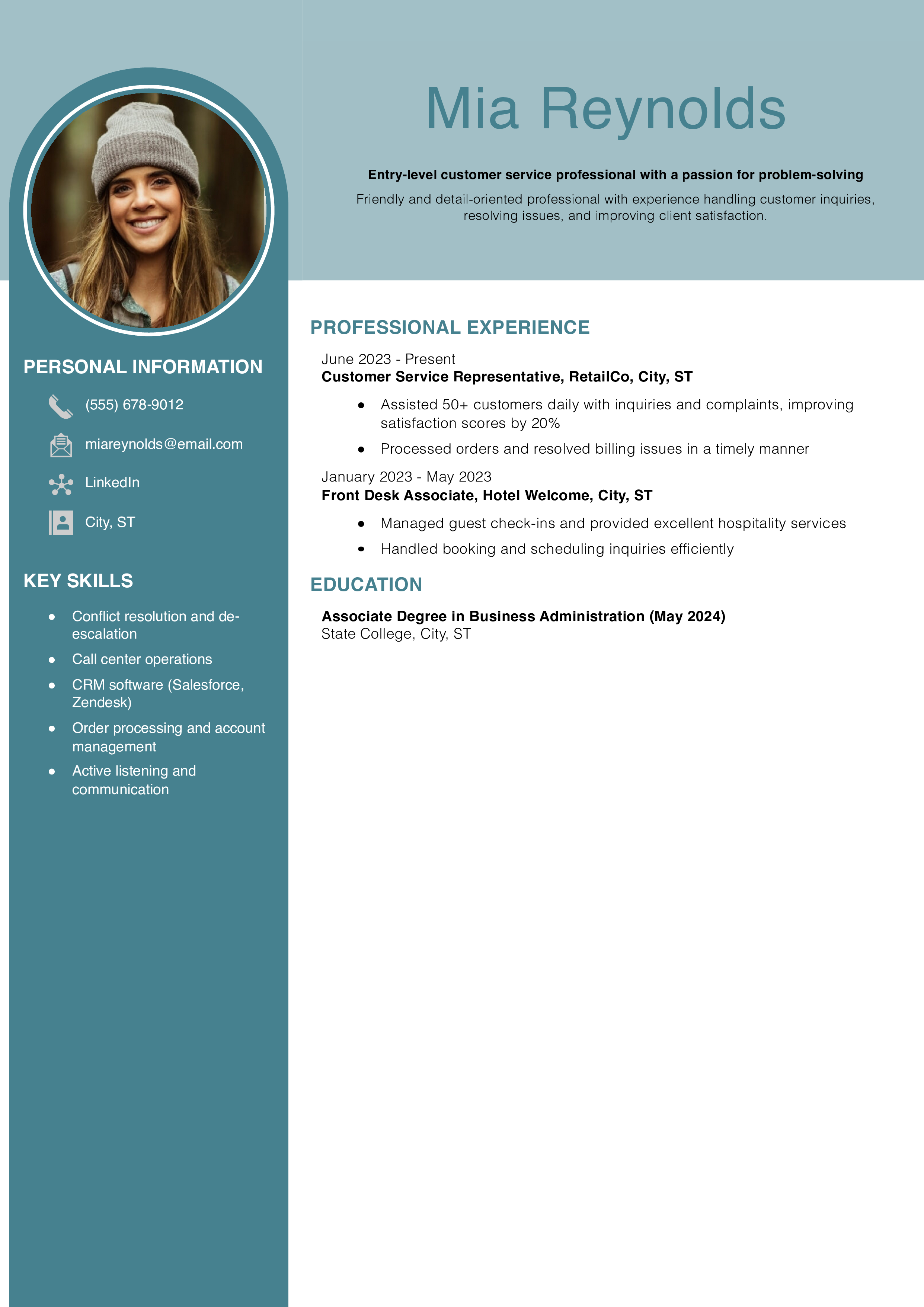 Entry-Level Customer Service Resume Example