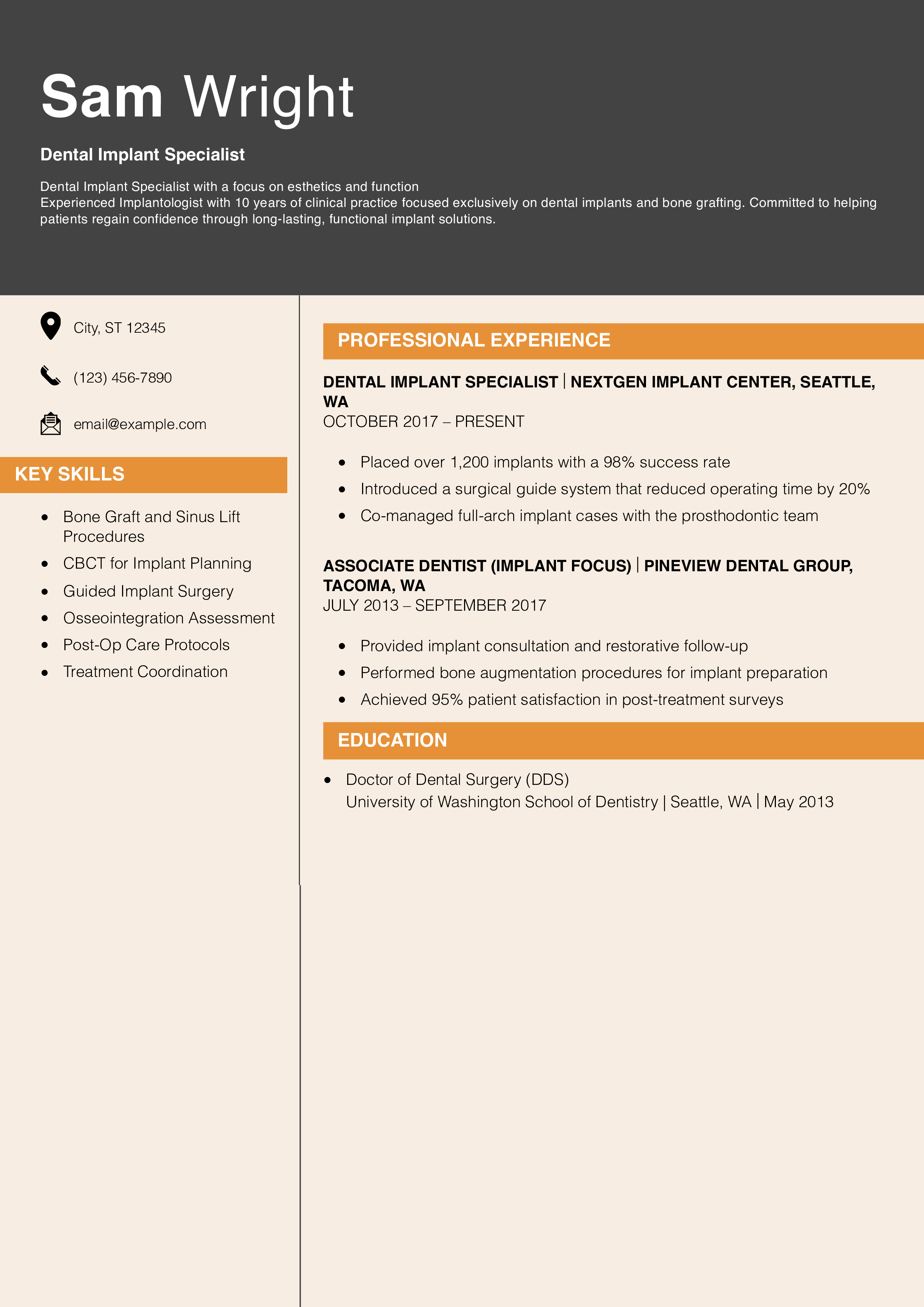Dental Implant Specialist Resume Example