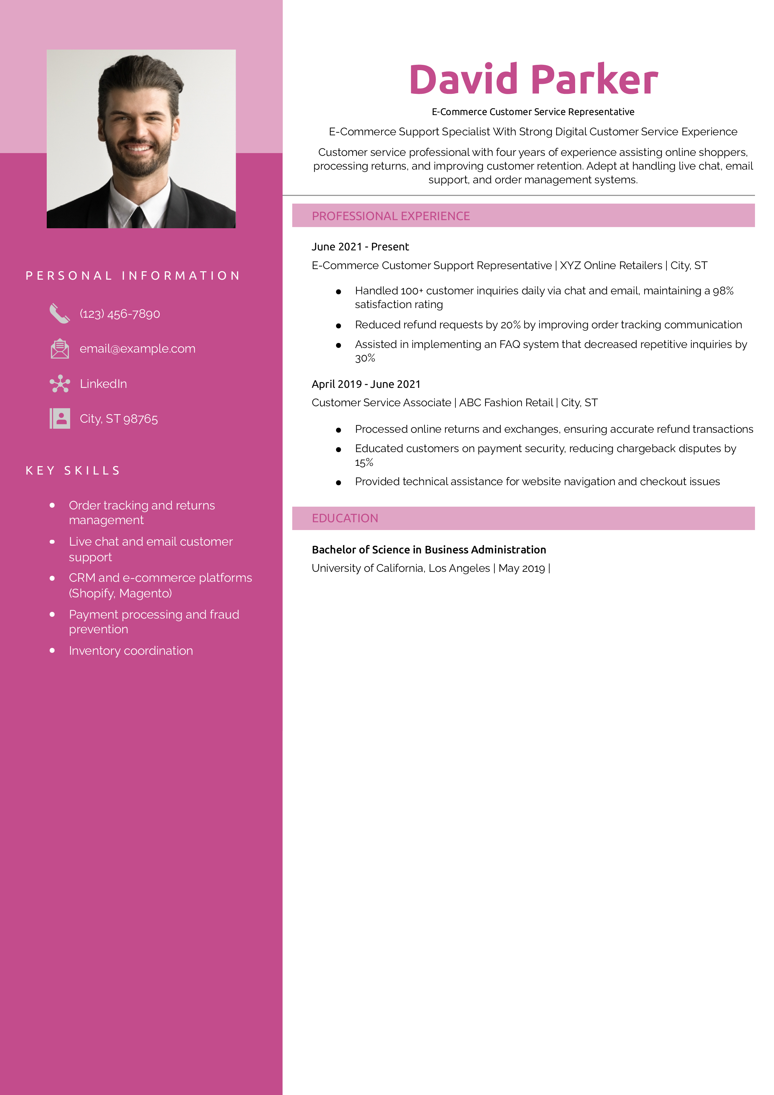 E-Commerce Customer Service Representative Resume Example