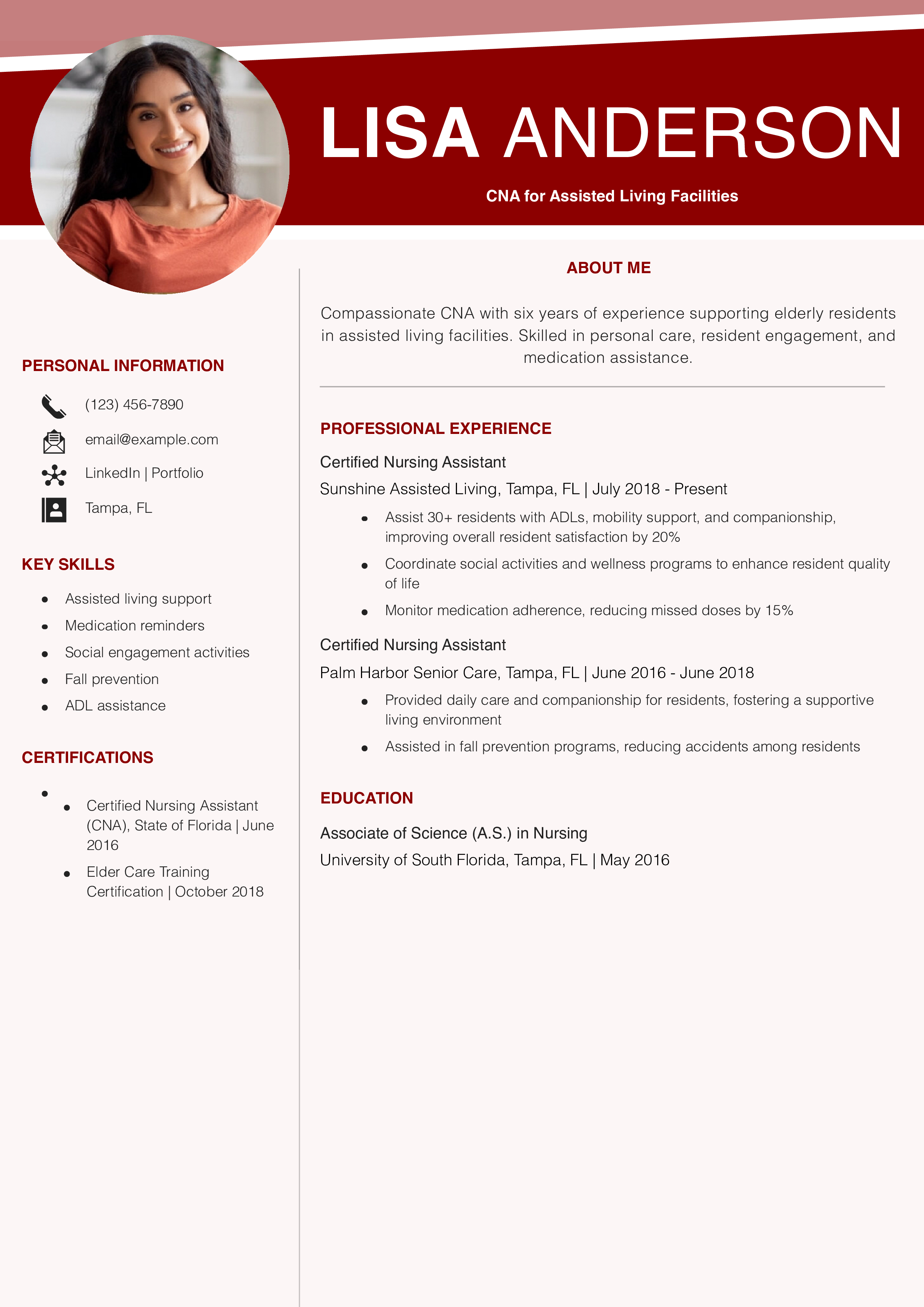 CNA for Assisted Living Facilities Resume Example