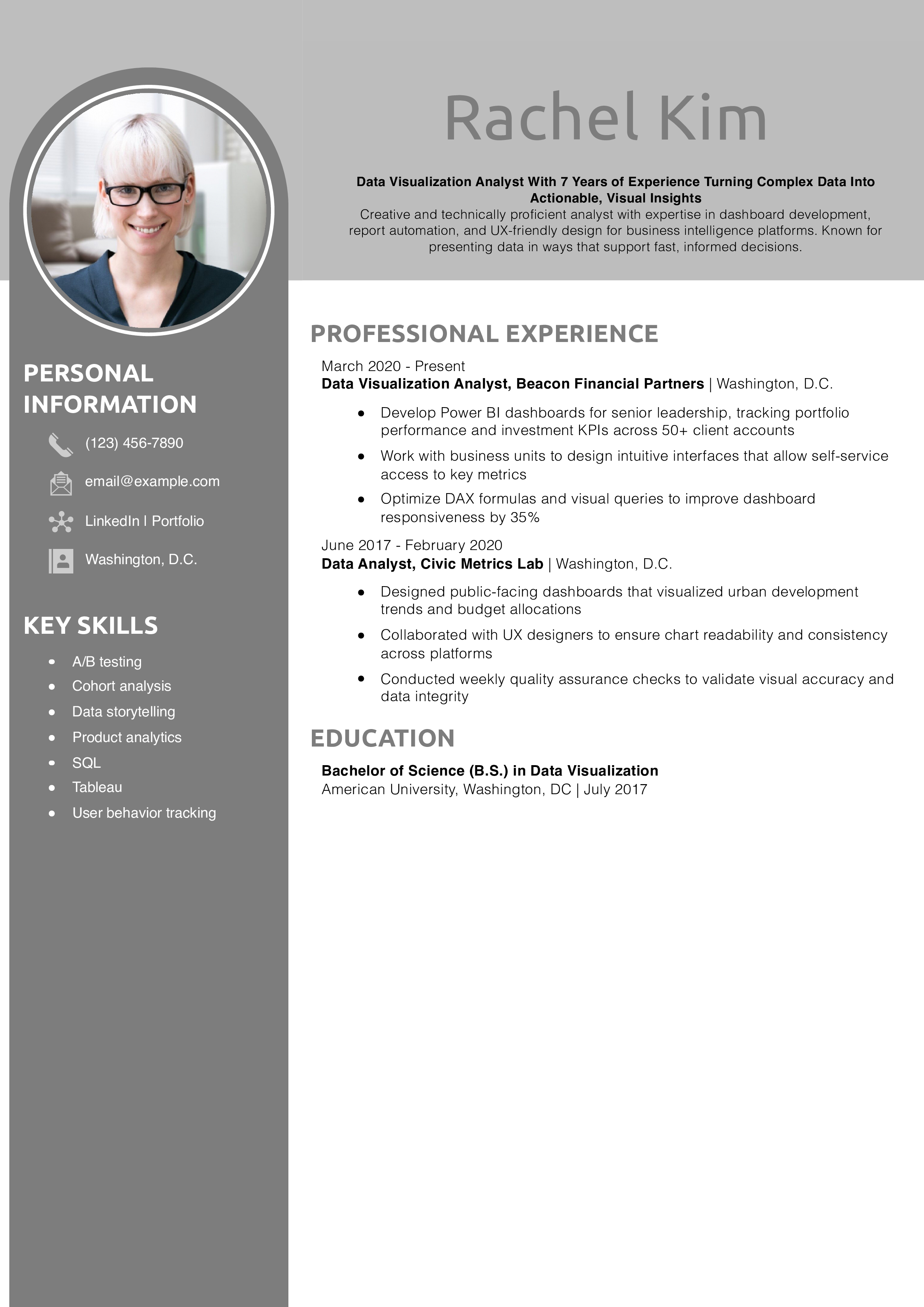 Data Visualization Analyst Resume Examples