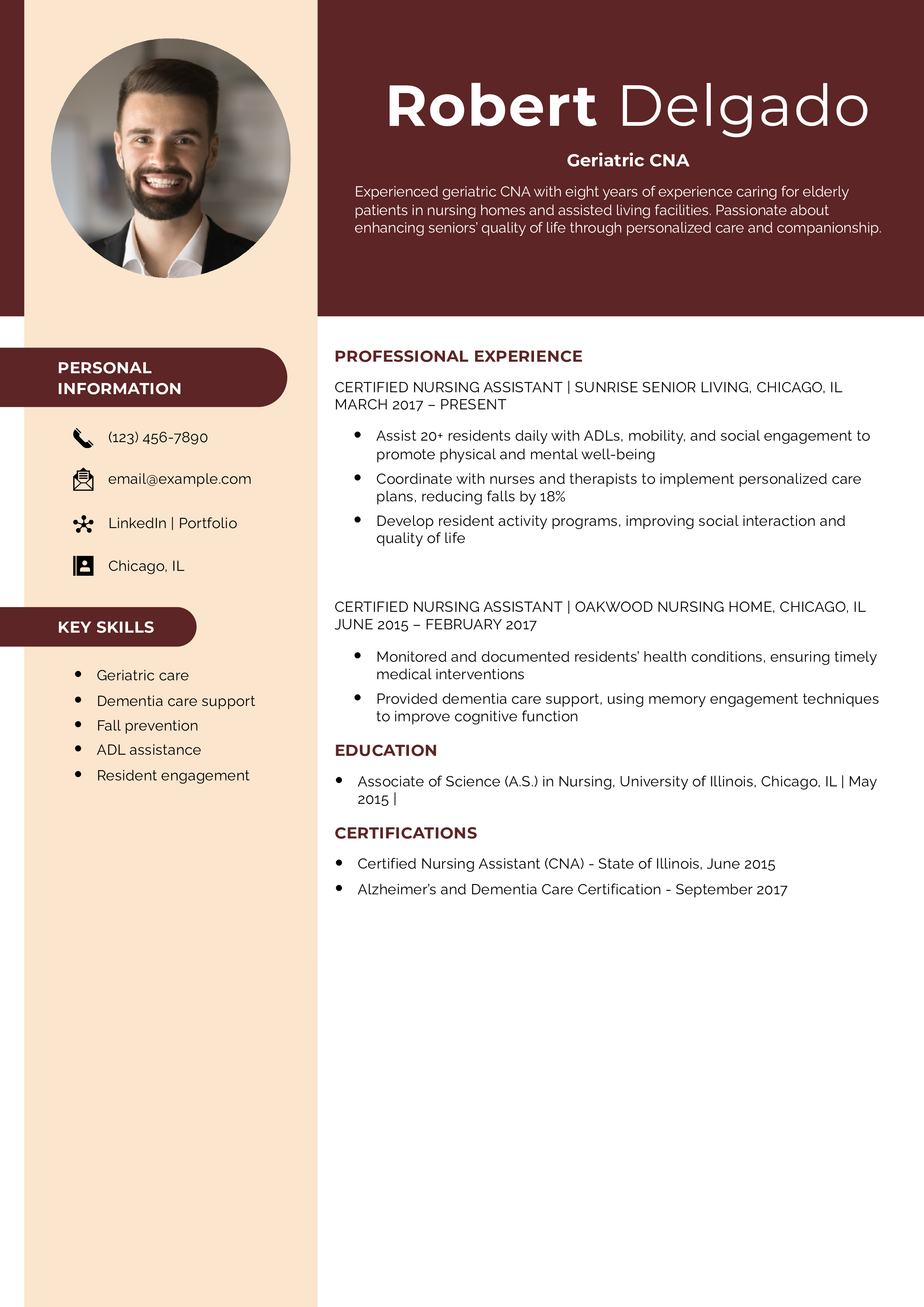 Geriatric CNA Resume Example