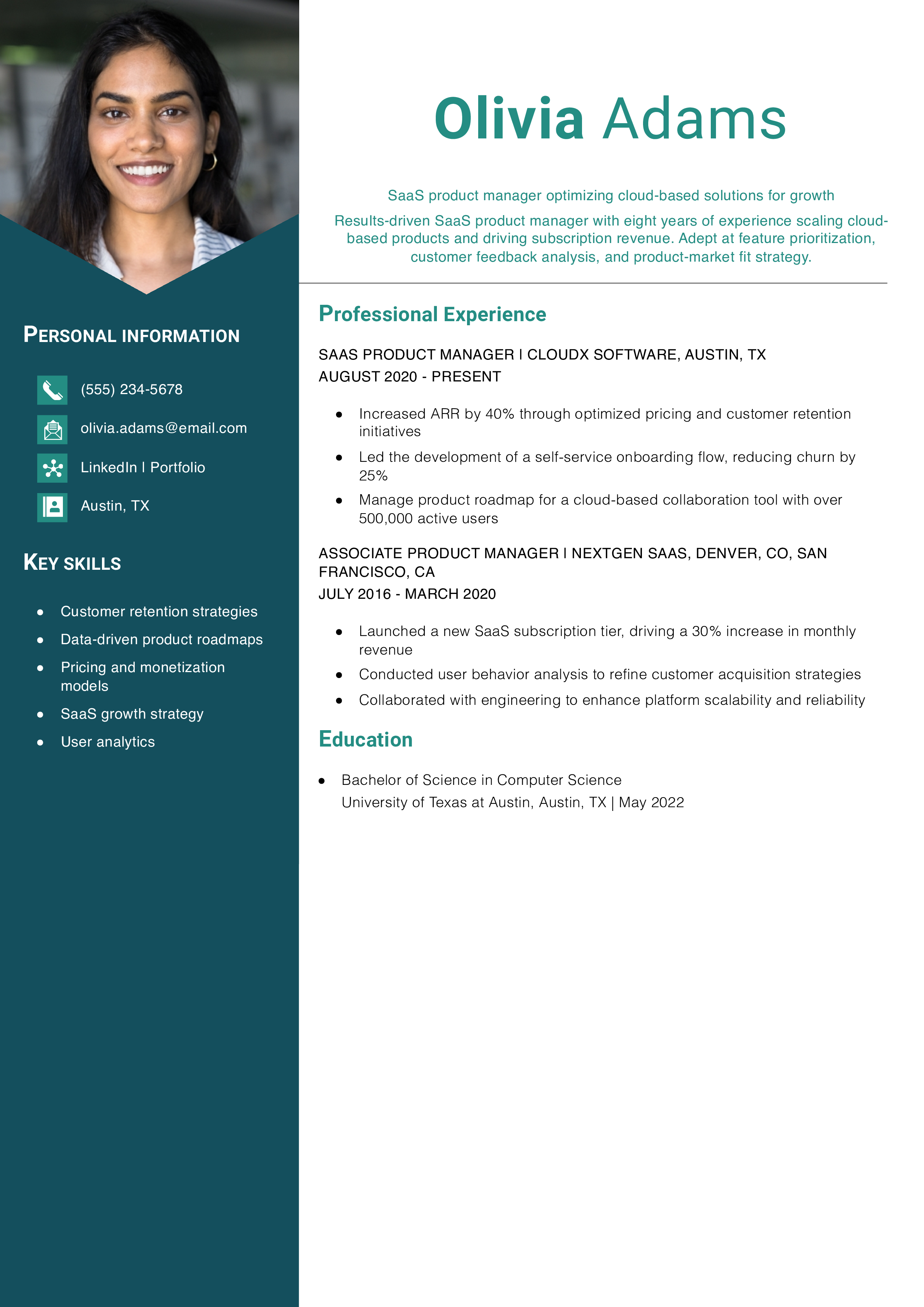 SaaS Product Manager Resume Example