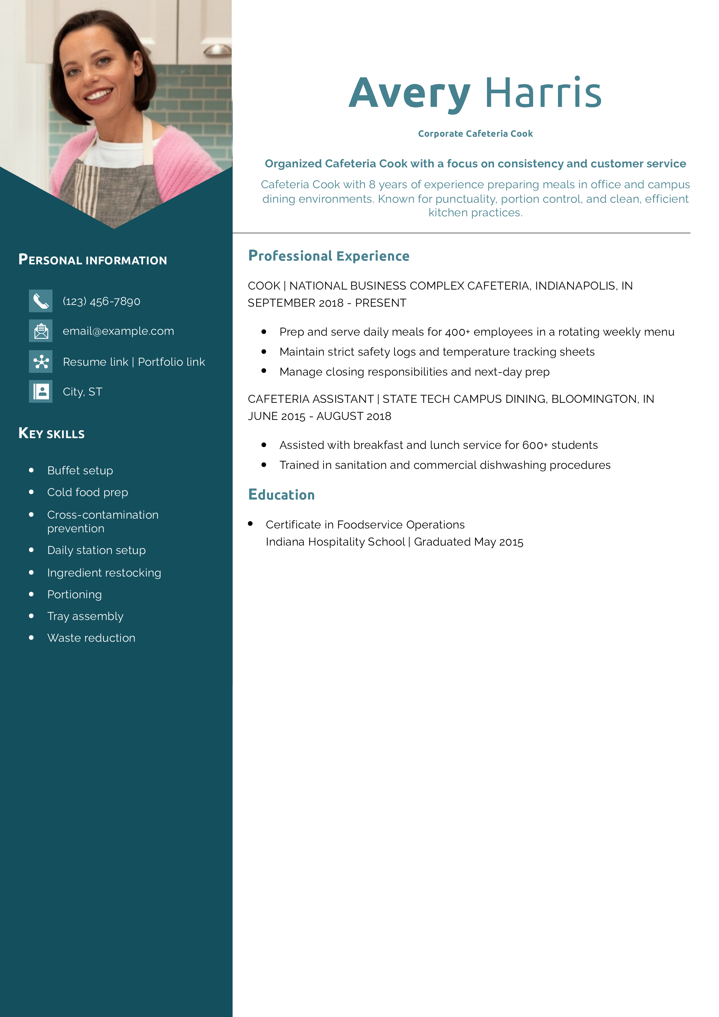 Corporate Cafeteria Cook Resume Example