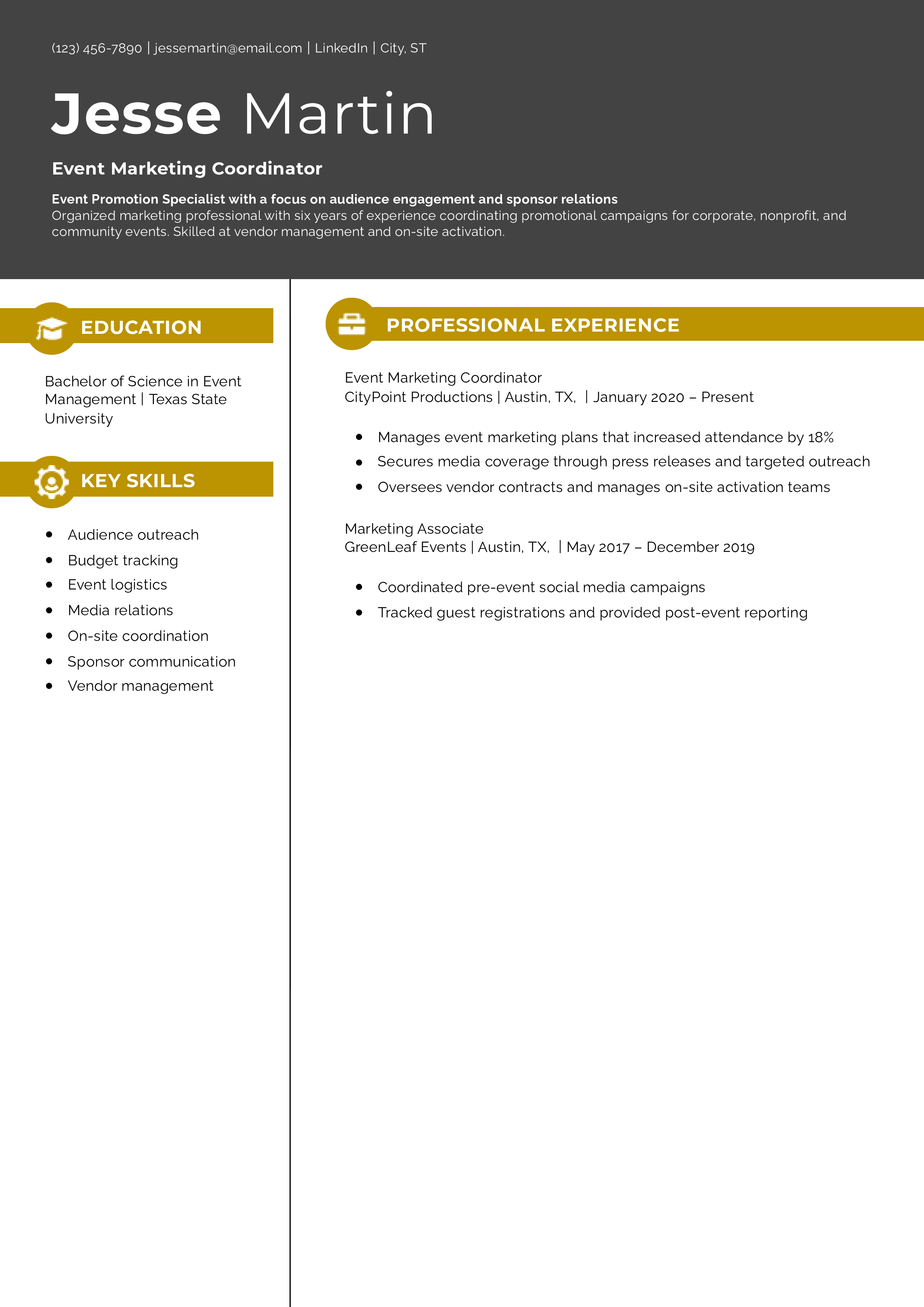 Event Marketing Coordinator Resume Example