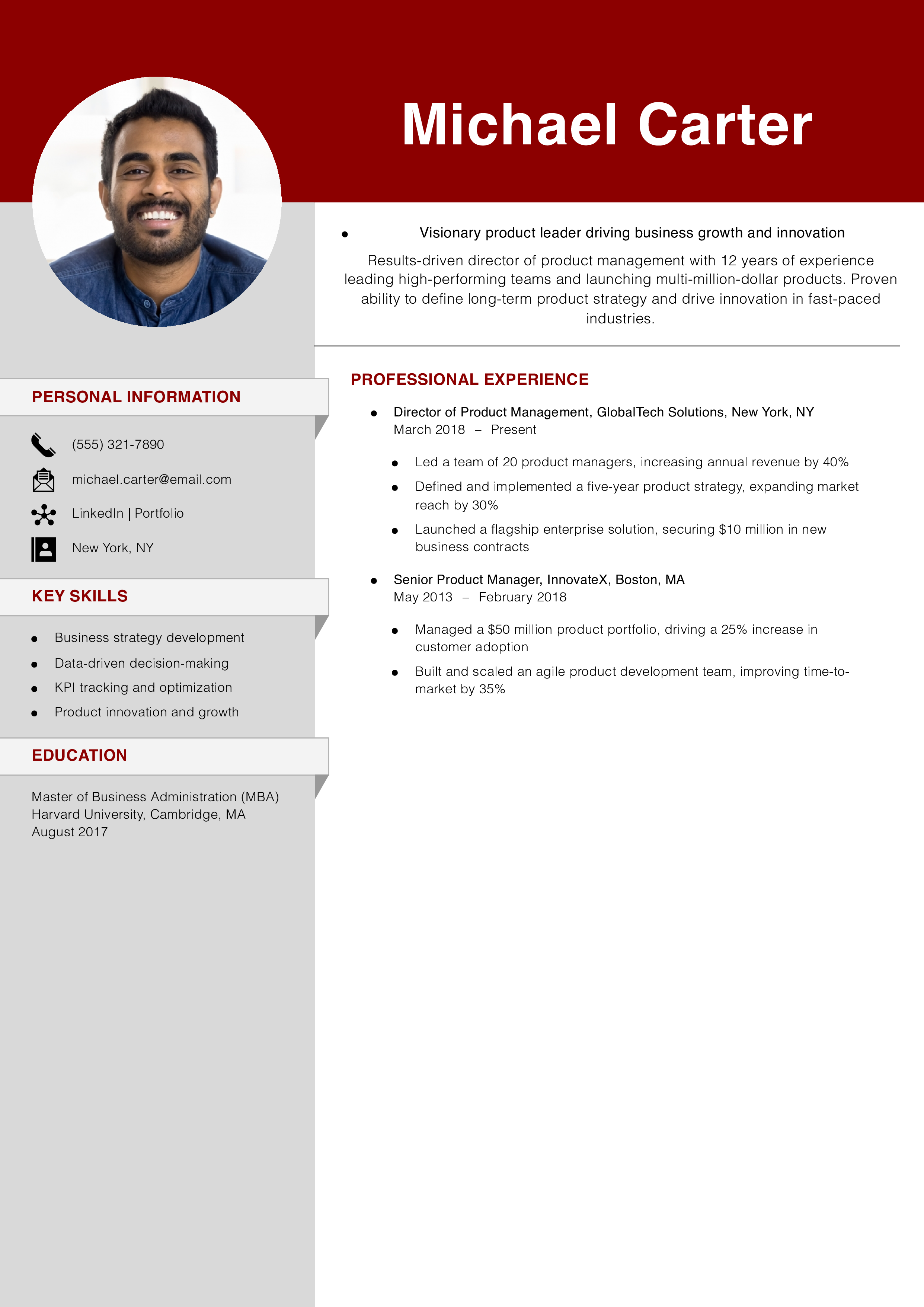 Director of Product Management Resume Example