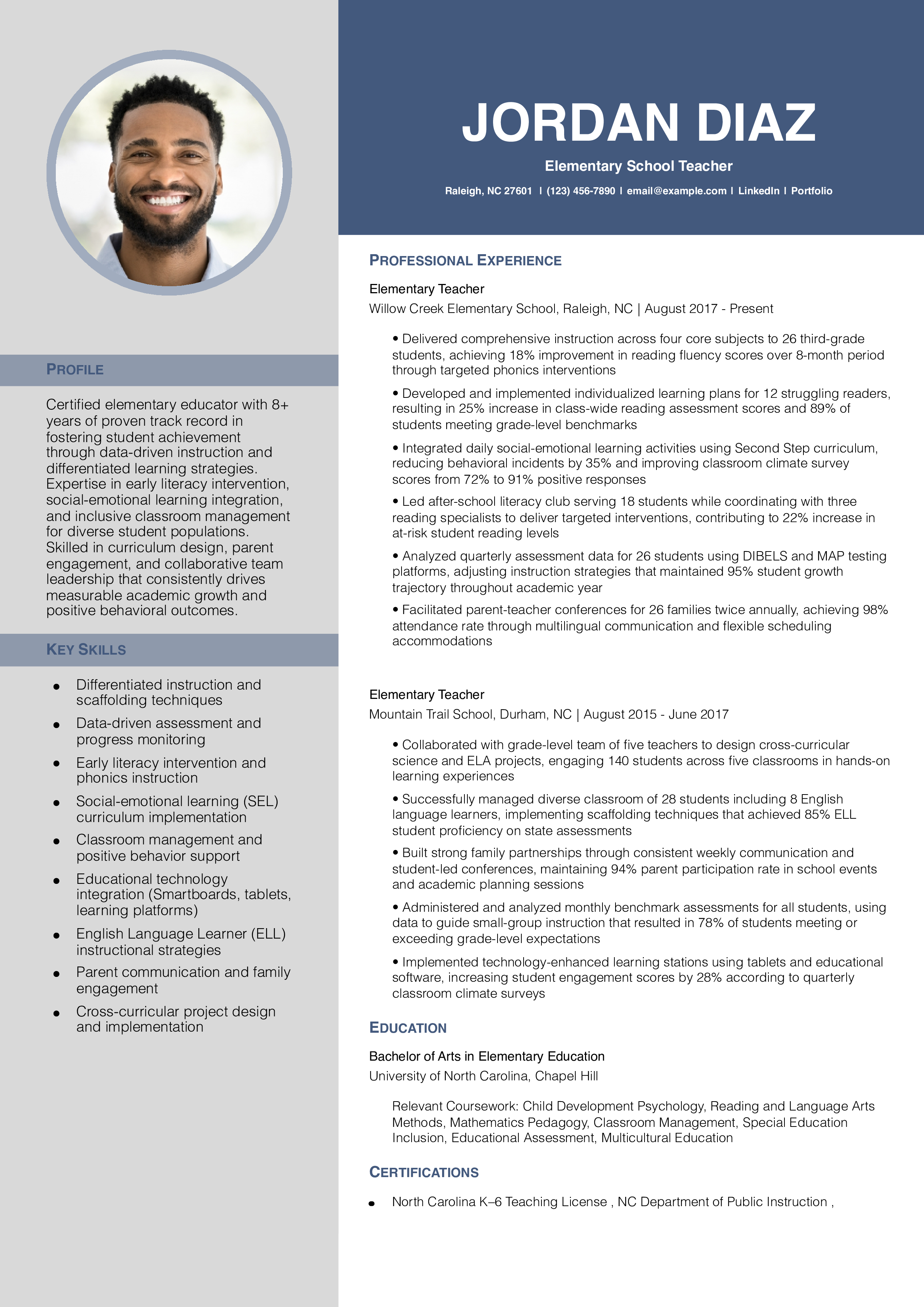 Elementary School Teacher Resume Example