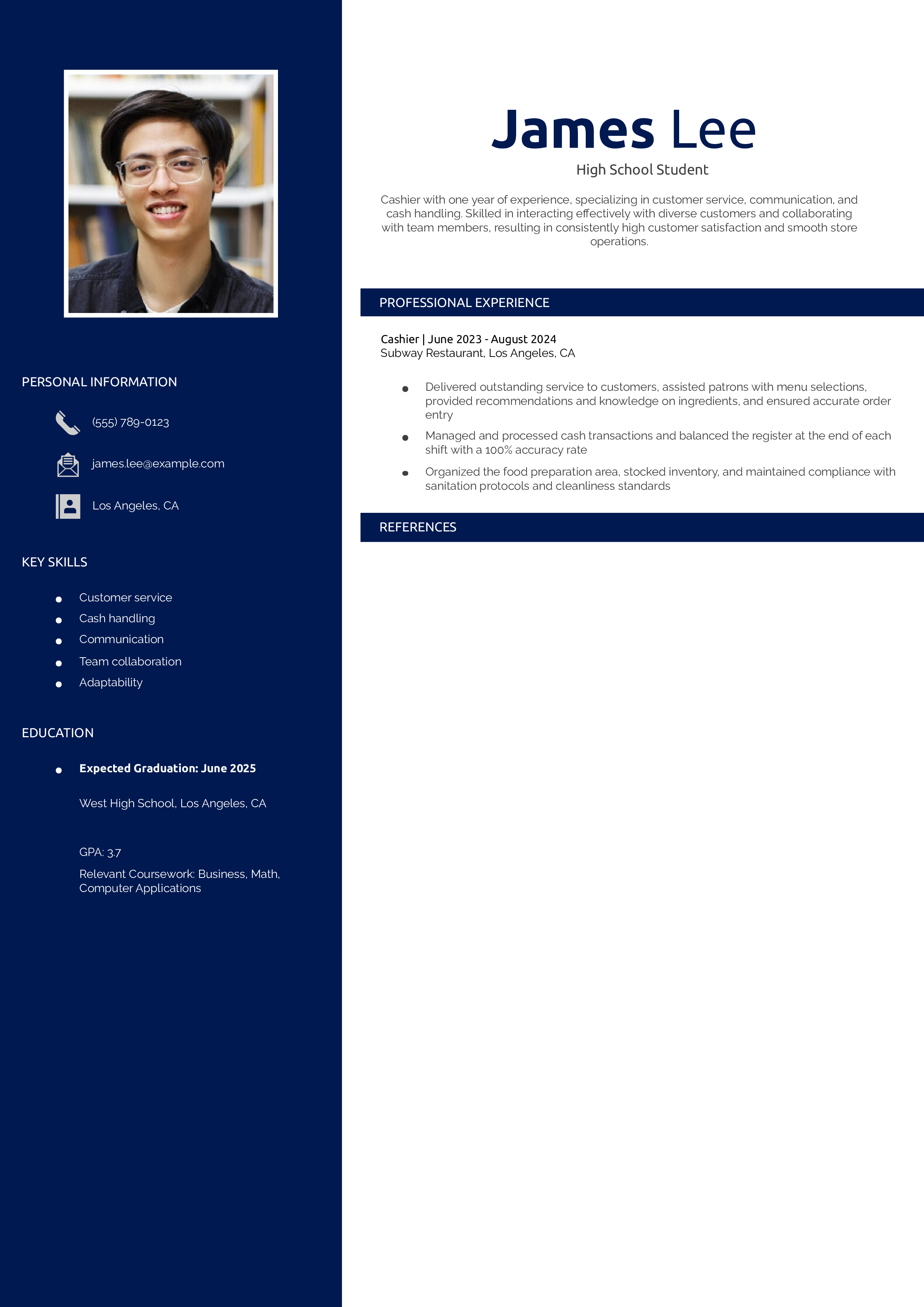 High school student with first job