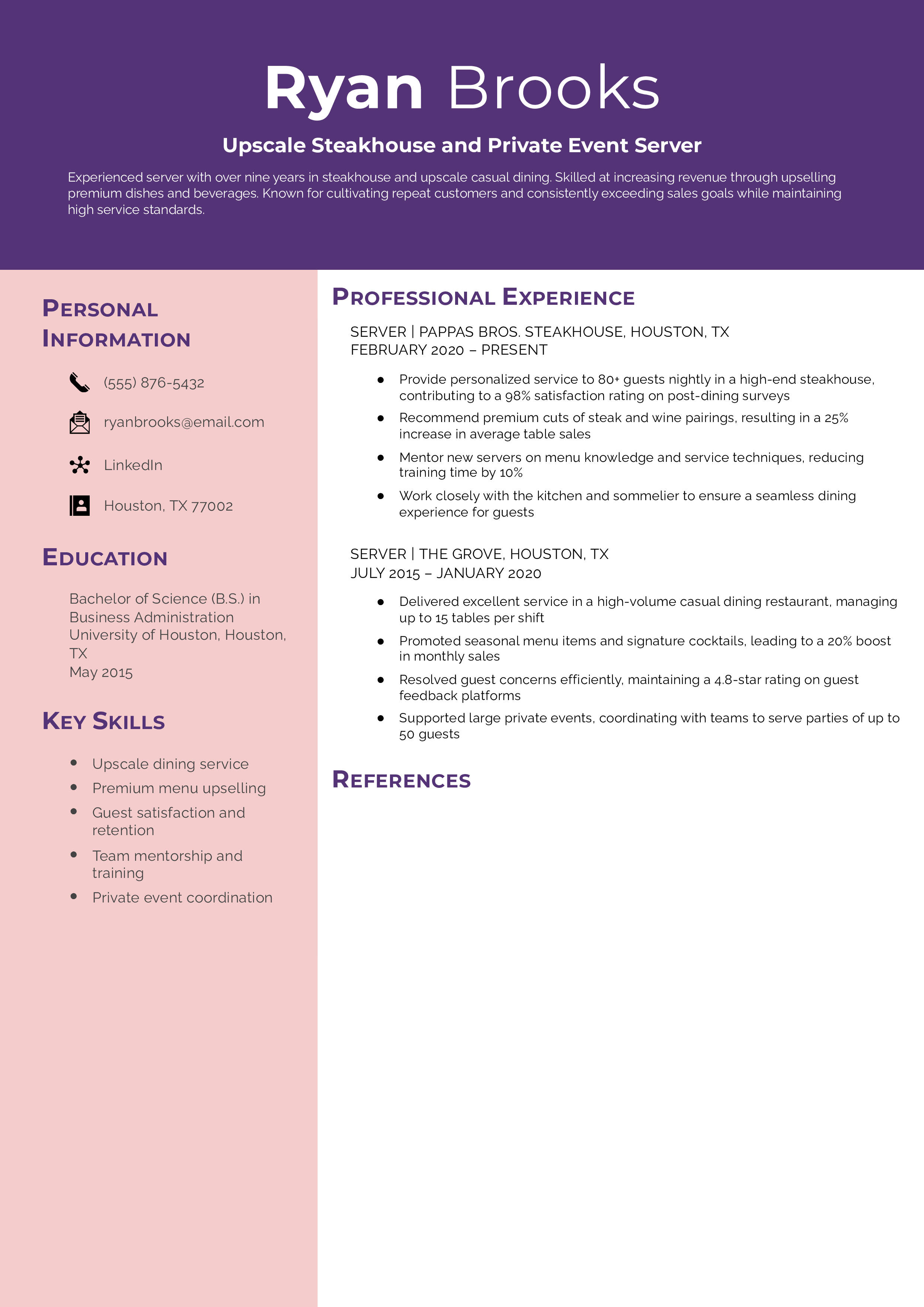 Upscale Steakhouse and Private Event Server